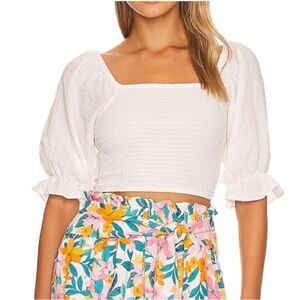 BCBG Generation | revolve | White Smocked Top Size Small